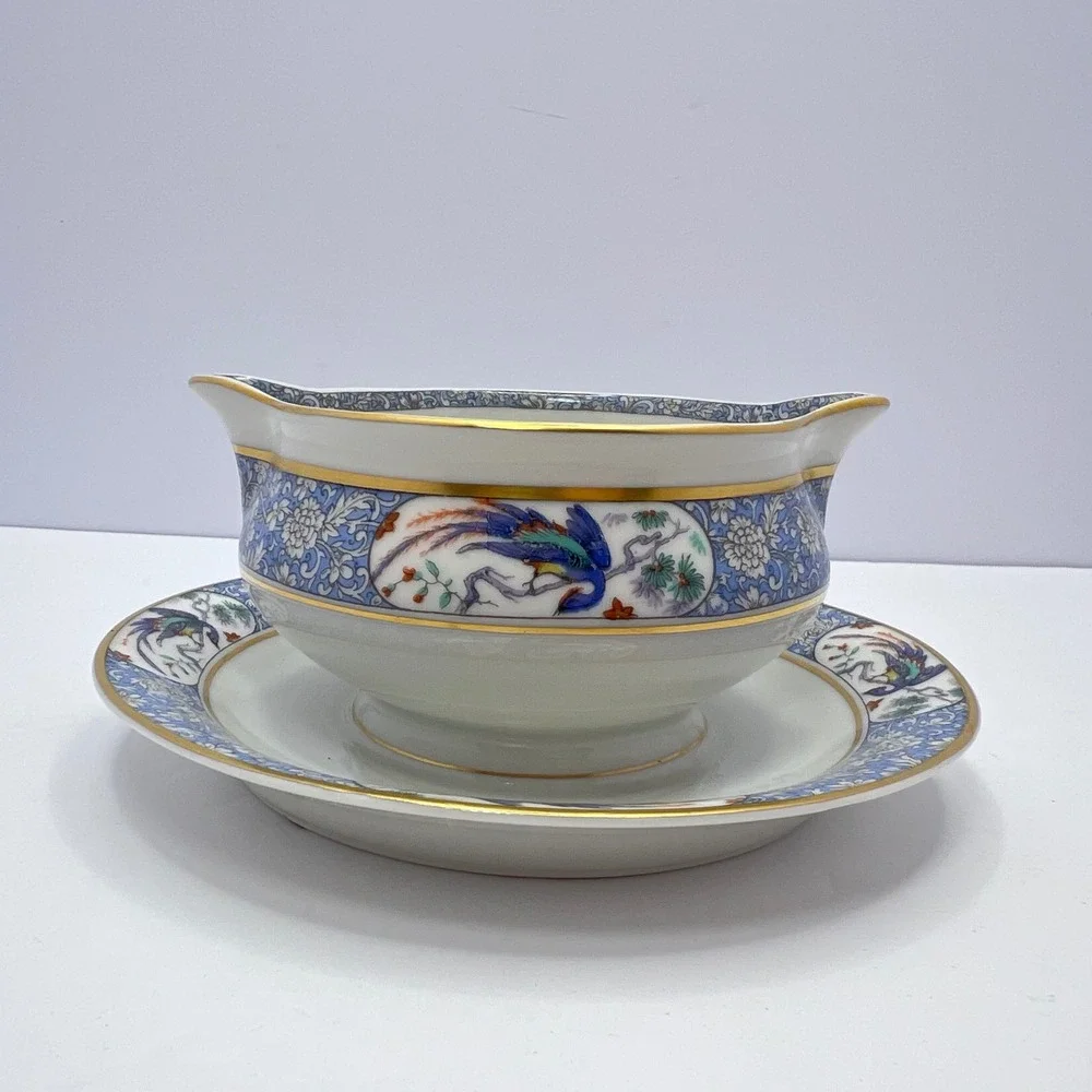 Haviland Limoges Gravy Boat Rajah Peacock Bird Underplate French Grandmillennial
